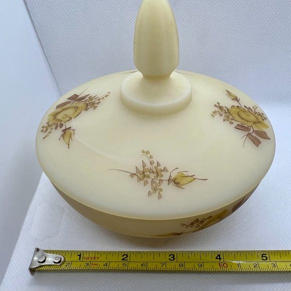 Hand-Painted Fenton Covered Custard Glass Candy Dish - Picture 6 of 6